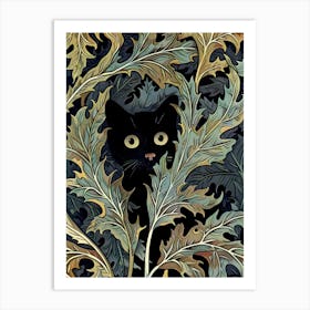 Cat Print William Morris Textiles Poster Black Cat Floral  Art Print