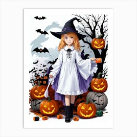 Witch With Pumpkins 1 Art Print
