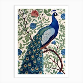Cream Floral Peacock Wallpaper Inspired 1 Art Print