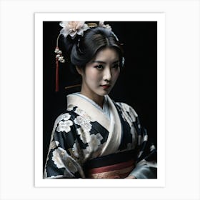 Geisha with black background Art Print