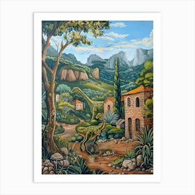 Dinosaur In An Ancient Village Painting 4 Art Print