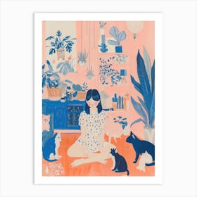 Girl Cat Lover Lo Fi Kawaii Illustration 8 Art Print