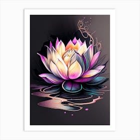 Blooming Lotus Flower In Lake Graffiti 3 Art Print