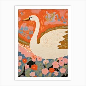 Maximalist Bird Painting Swan 1 Art Print
