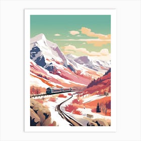 Vintage Winter Travel Illustration Snowdonia National Park United Kingdom 3 Art Print