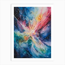 Abstract Watercolor Of A Vivid Pink Nebula With An Explosion At Its Core Galaxies Unfurling In The (3) 2 Art Print