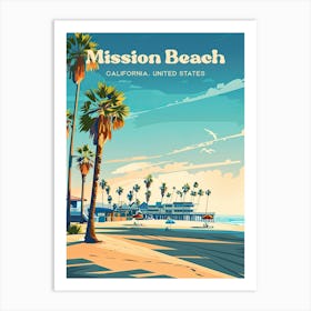 Mission Beach California Summer Travel Illustration Art Print