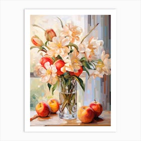 Lily Flower And Peaches Still Life Painting 2 Dreamy Art Print