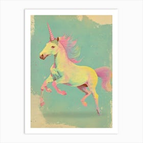 Pastel Unicorn Blue Background 3 Art Print