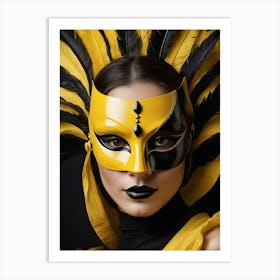 A Woman In A Carnival Mask, Yellow And Black (8) Art Print