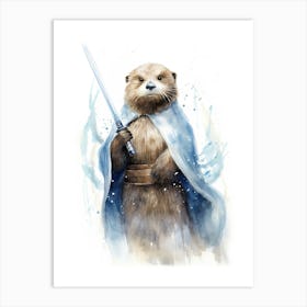 Baby Otter As A Jedi Watercolour 1 Art Print