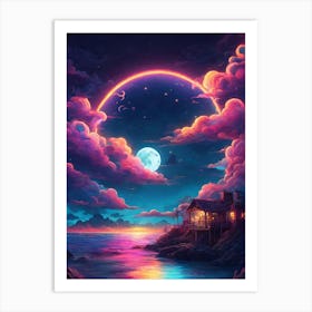 Moon Over The Ocean Art Print