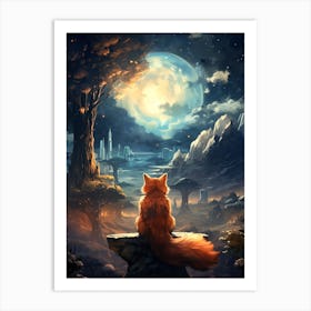 Fox In The Moonlight 2 Art Print