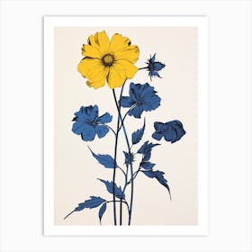 Blue Botanical Black Eyed Susan 3 Art Print