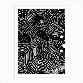 Wavy Sketch In Black And White Line Art 10 Art Print