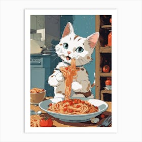 Cat Eating Spaghetti 1 Art Print