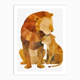 African Lion Family Bonding Clipart 4 Art Print