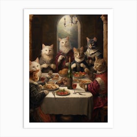 Royal Cats Banqueting In The Castle Art Print