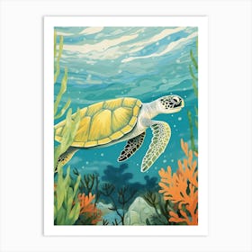 Modern Illustration Of Sea Turtle In Ocean Swimming 4 Art Print