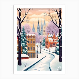 Vintage Winter Travel Illustration Moscow Russia 3 Art Print