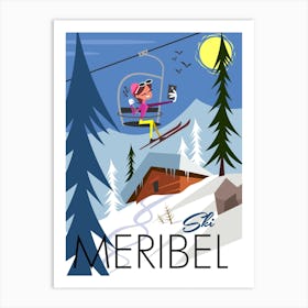 Meribel Ski Poster Blue & White Art Print