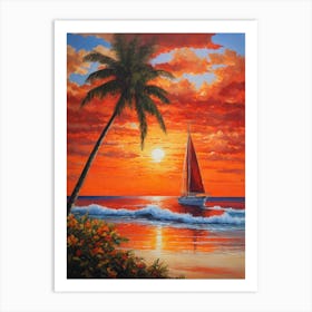 Sunset Sailboat Art Print