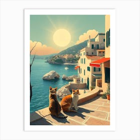 Two Cats By The Sea Poster