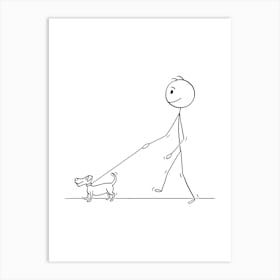 Stick Figure Man Walking A Dog Art Print