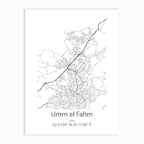 Umm El Fahm,Israel Minimalist Map Art Print