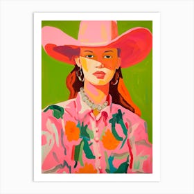 Neon Pop Colourful Cowgirl Portrait Art Print