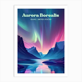 Aurora Borealis Idaho Northern Lights Travel Art Illustration Art Print