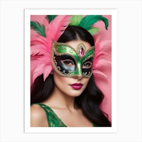 A Woman In A Carnival Mask, Pink And Black (45) Art Print