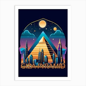 Skyline Night Pyramid Of Giza Art Print