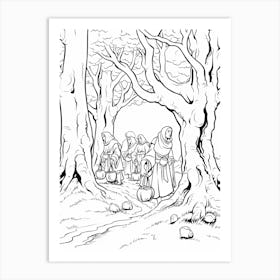 The Dark Forest (Snow White And The Seven Dwarfs) Fantasy Inspired Line Art 3 Art Print