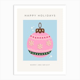 Christmas Bauble Pink And Blue Art Print