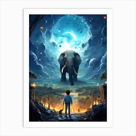 Boy And An Elephant Art Print