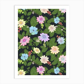 Passiflora And Lily Flowers Art Print