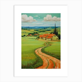 Green plains, distant hills, country houses,renewal and hope,life,spring acrylic colors.35 Art Print