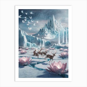 Glacial Dreams: A Polar Surrealism Lotus Flower Art Print