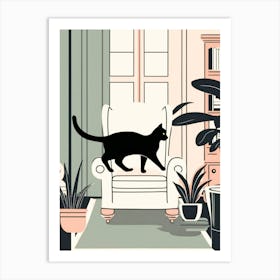 Black Cat In Living Room Art Print