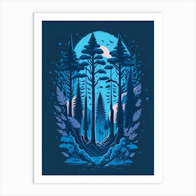A Fantasy Forest At Night In Blue Theme 44 Art Print