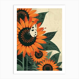 Sunflowers And Butterflies Vector Art Print