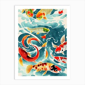 Koi Fish Vintage Graphic Watercolour Art Print