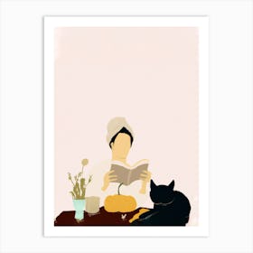 Spa Day Reading Books With A Cat Art Print