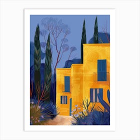 Yellow House At Night Art Print