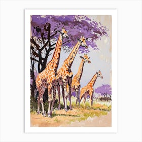 Herd Of Giraffe Cute Illustration  5 Art Print