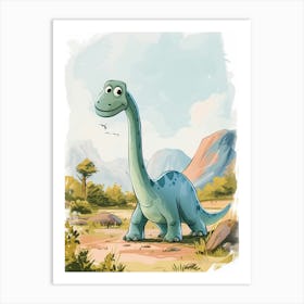 Cartoon Brachiosaurus Dinosaur Watercolour  3 Art Print