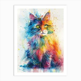 Cat Colourful Watercolour 4 Art Print
