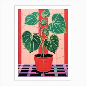 Pink And Red Plant Illustration Rubber Plant Ficus 1 Art Print