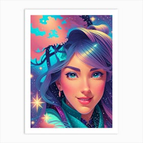 Girl With Blue Hair Art Print